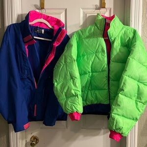Vibrant Neon Green and Blue Puffer Jackets